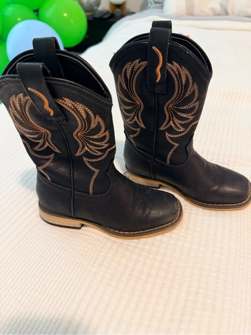 Kids Black Western Cowboy Boots with Contrast Stitching